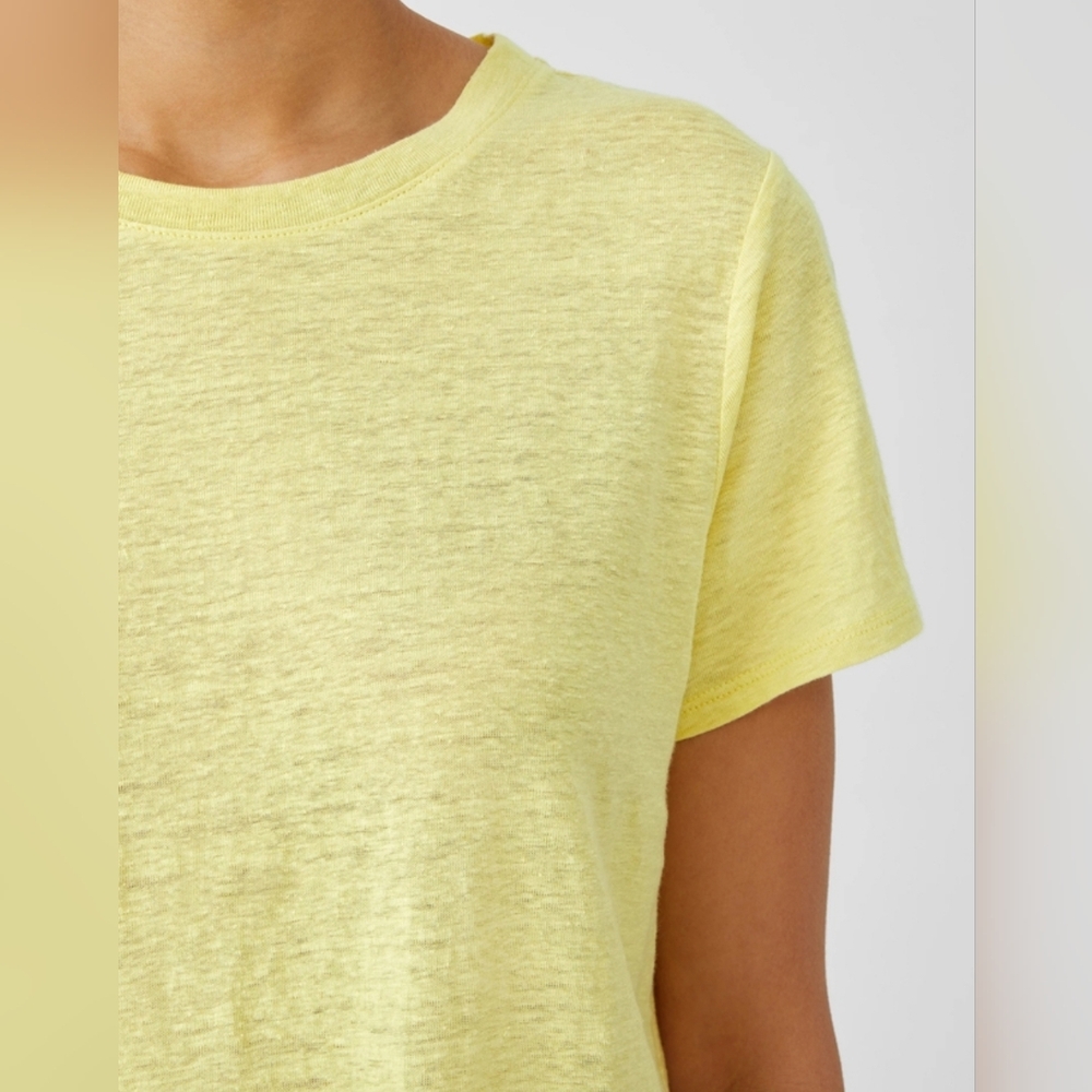 Eileen Fisher Crew Neck Short Sleeve Organic Linen Jersey Tee:Citrus:Size- Small